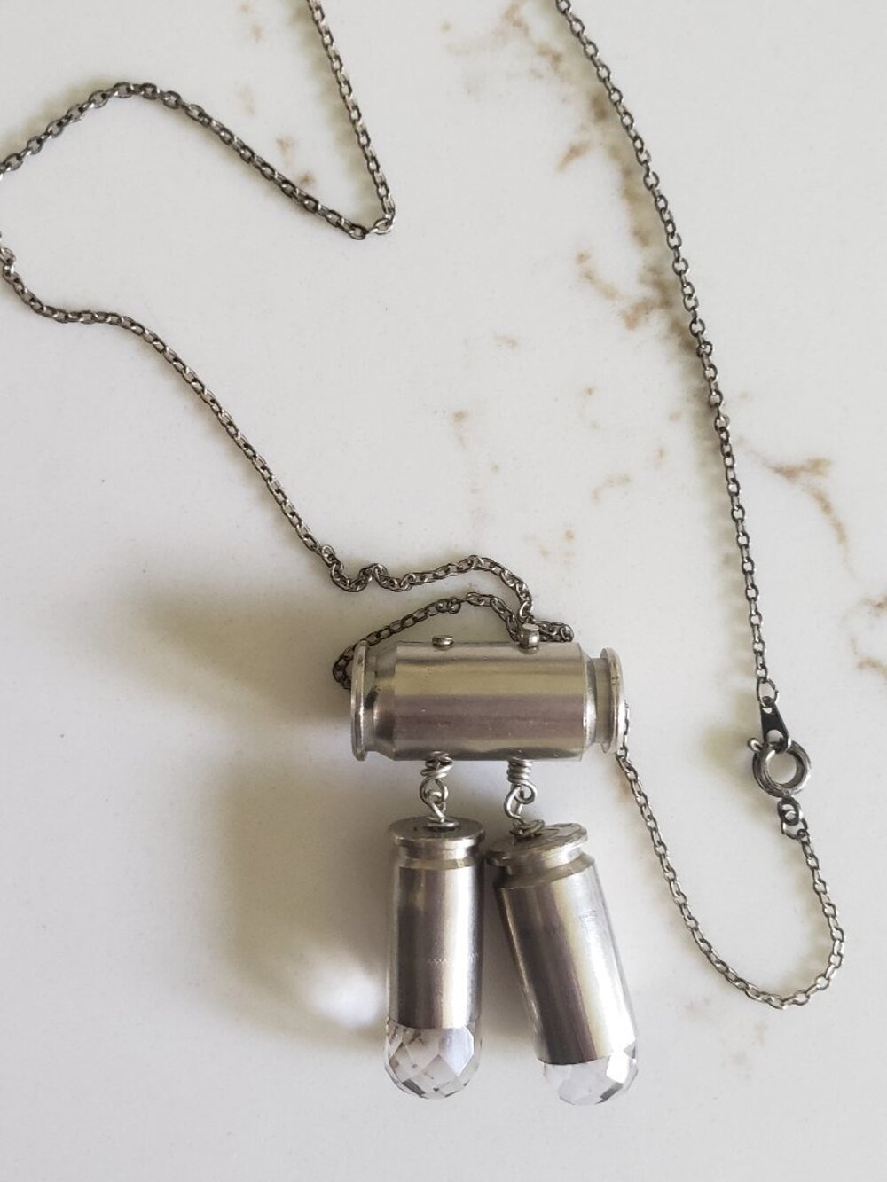 Speer 40 S&W Bullet Necklace Silver Crystal Upcycled Ammunition‎ Statement